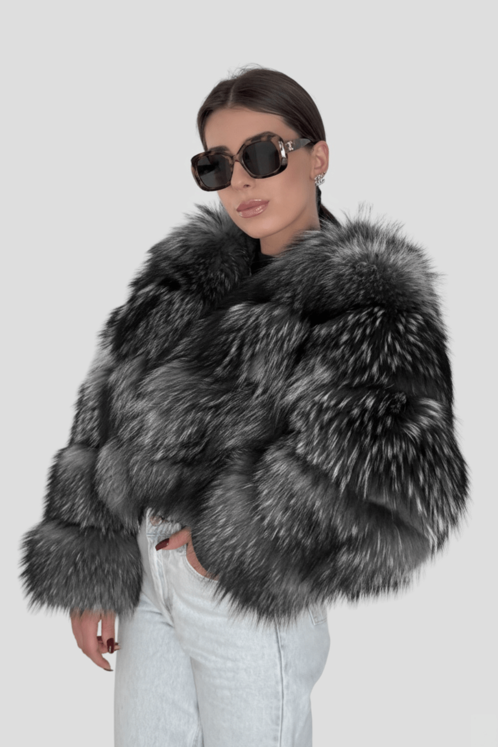 Manteau fourrure femme argenté Héritage fourrure