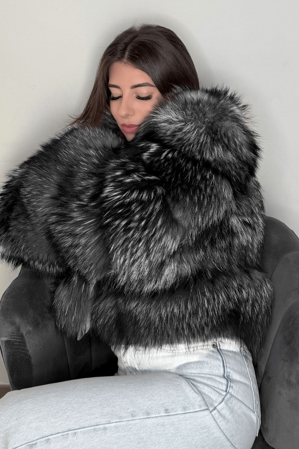 Manteau fourrure femme argenté Héritage fourrure