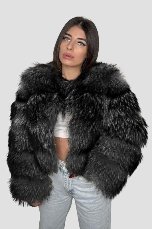 Manteau fourrure femme argenté Héritage fourrure