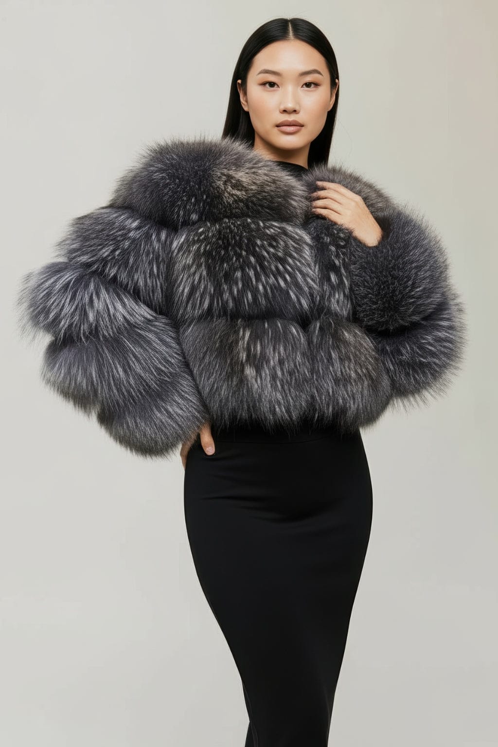 Manteau fourrure femme argenté Héritage fourrure
