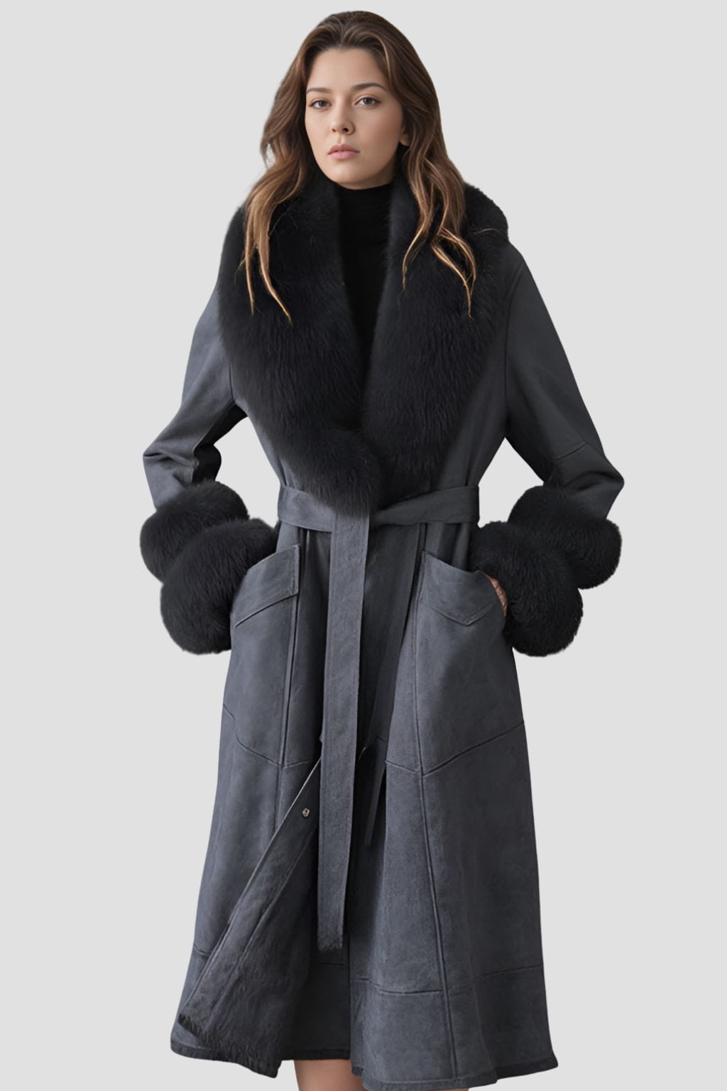 Manteau fourrure femme cuir gris Héritage fourrure