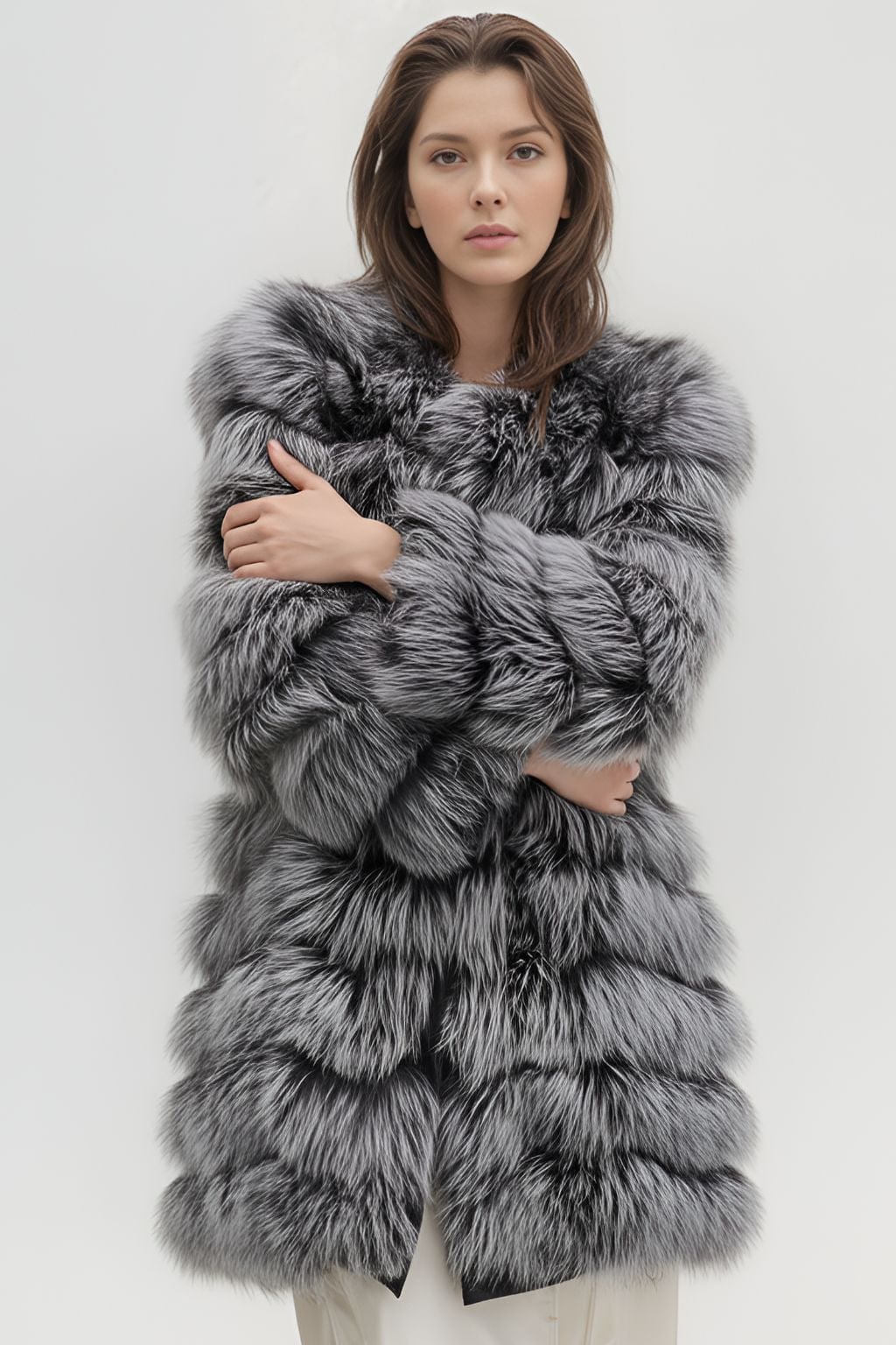 Manteau fourrure femme long argenté Héritage fourrure