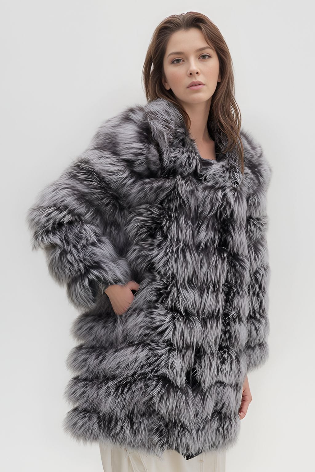 Manteau fourrure femme long argenté Héritage fourrure