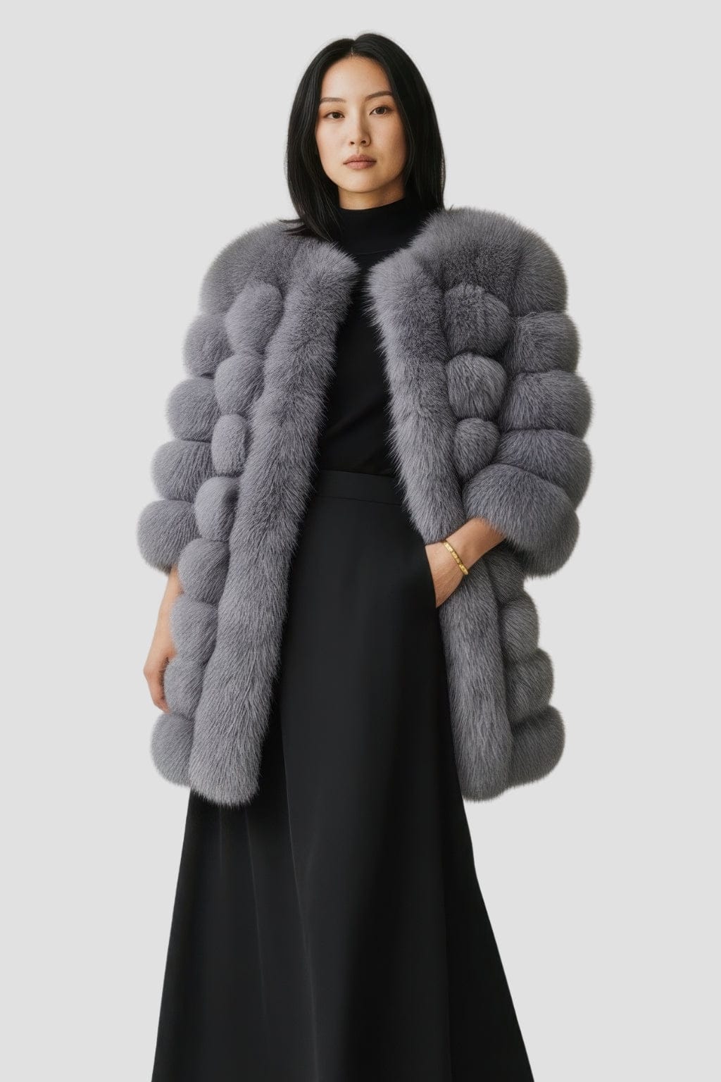 Manteau fourrure femme long argenté Héritage fourrure