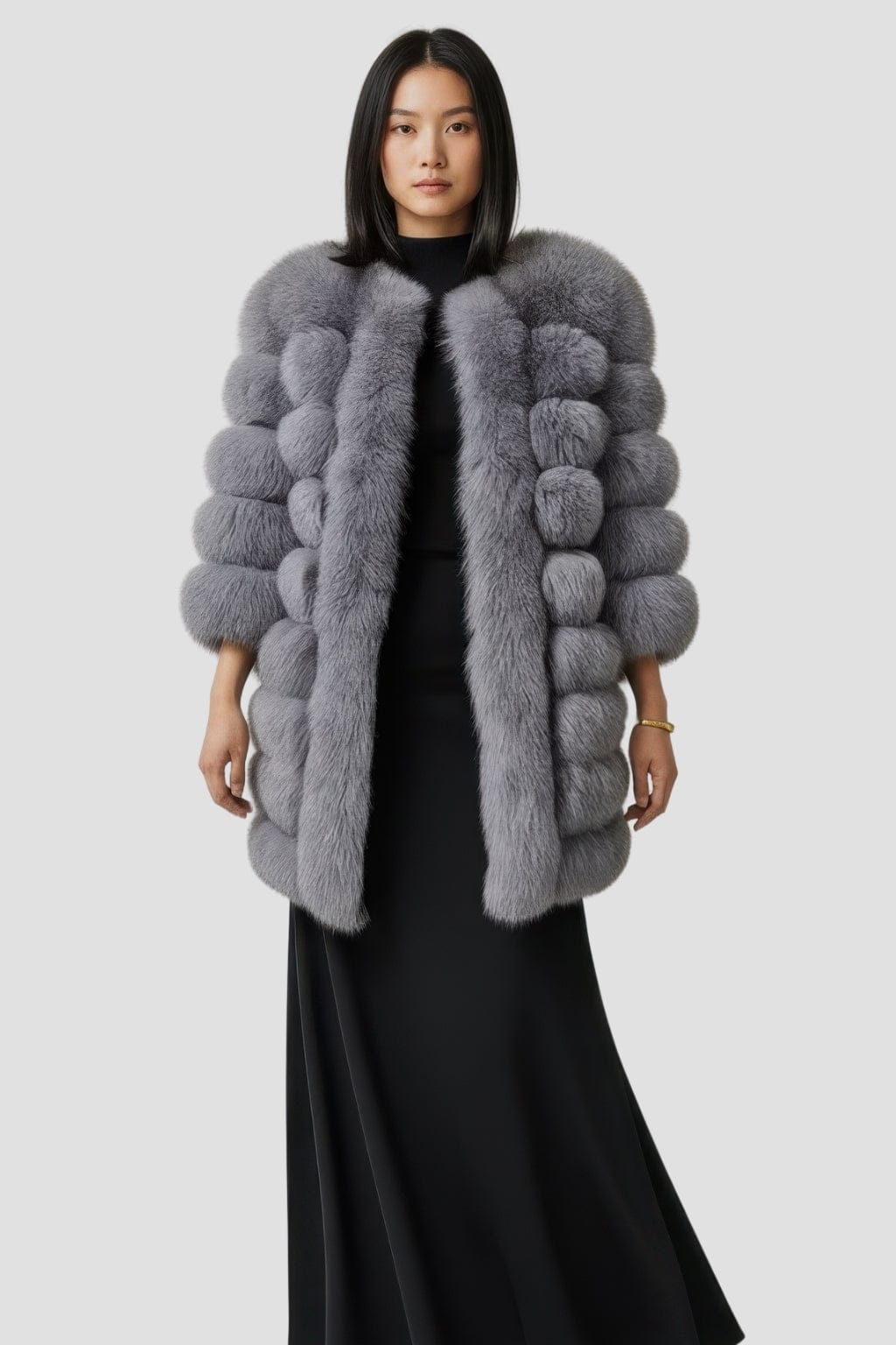 Manteau fourrure femme long argenté Héritage fourrure