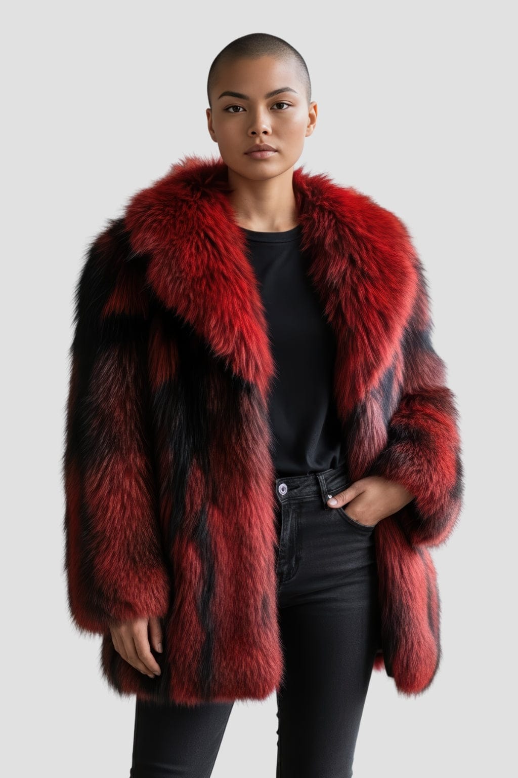 Manteau fourrure femme long rouge Héritage fourrure