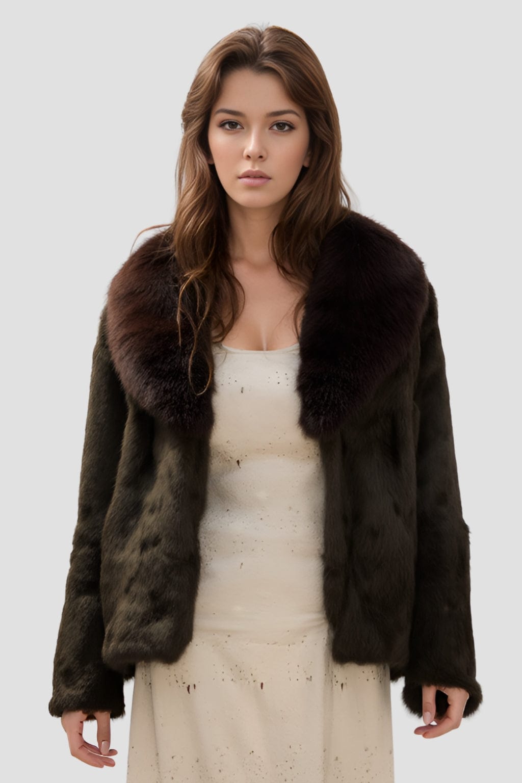 Manteau fourrure femme poil court brun Héritage fourrure