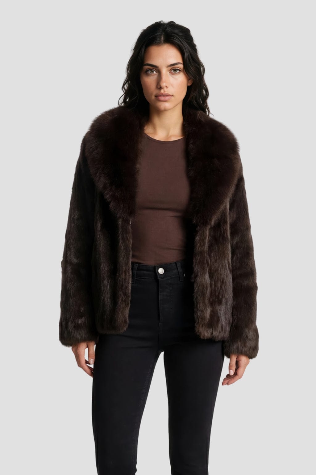 Manteau fourrure femme poil court brun Héritage fourrure