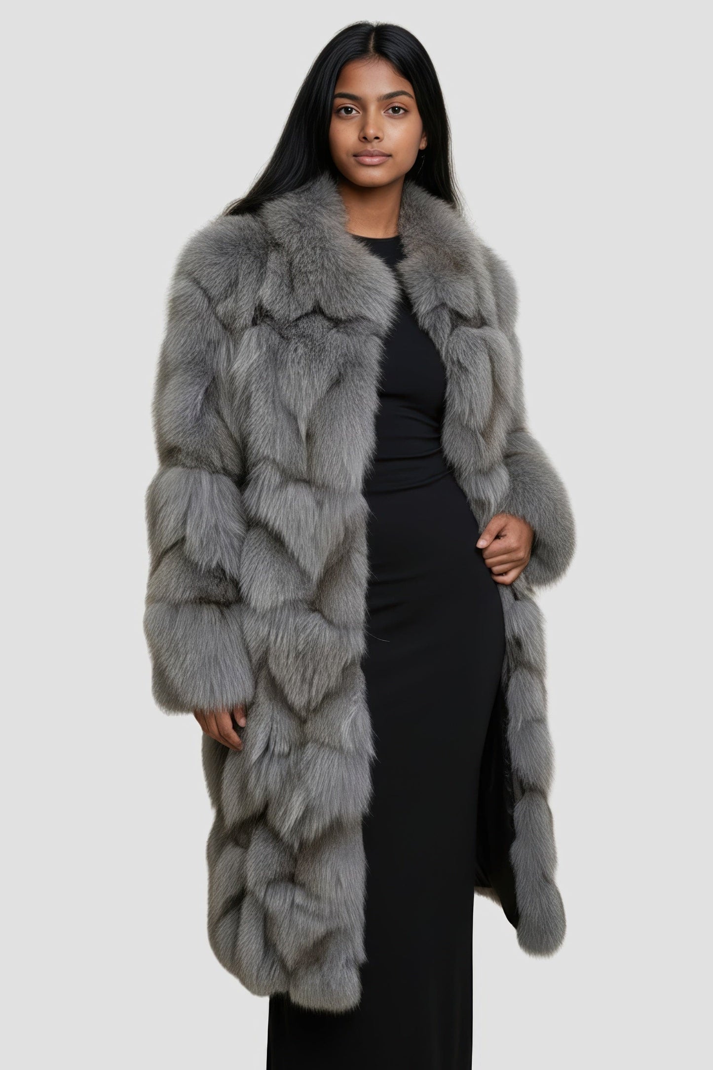 Manteau fourrure femme renard gris Héritage fourrure