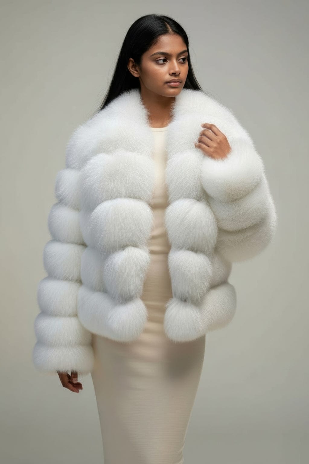 Manteau large en fourrure blanc Héritage fourrure