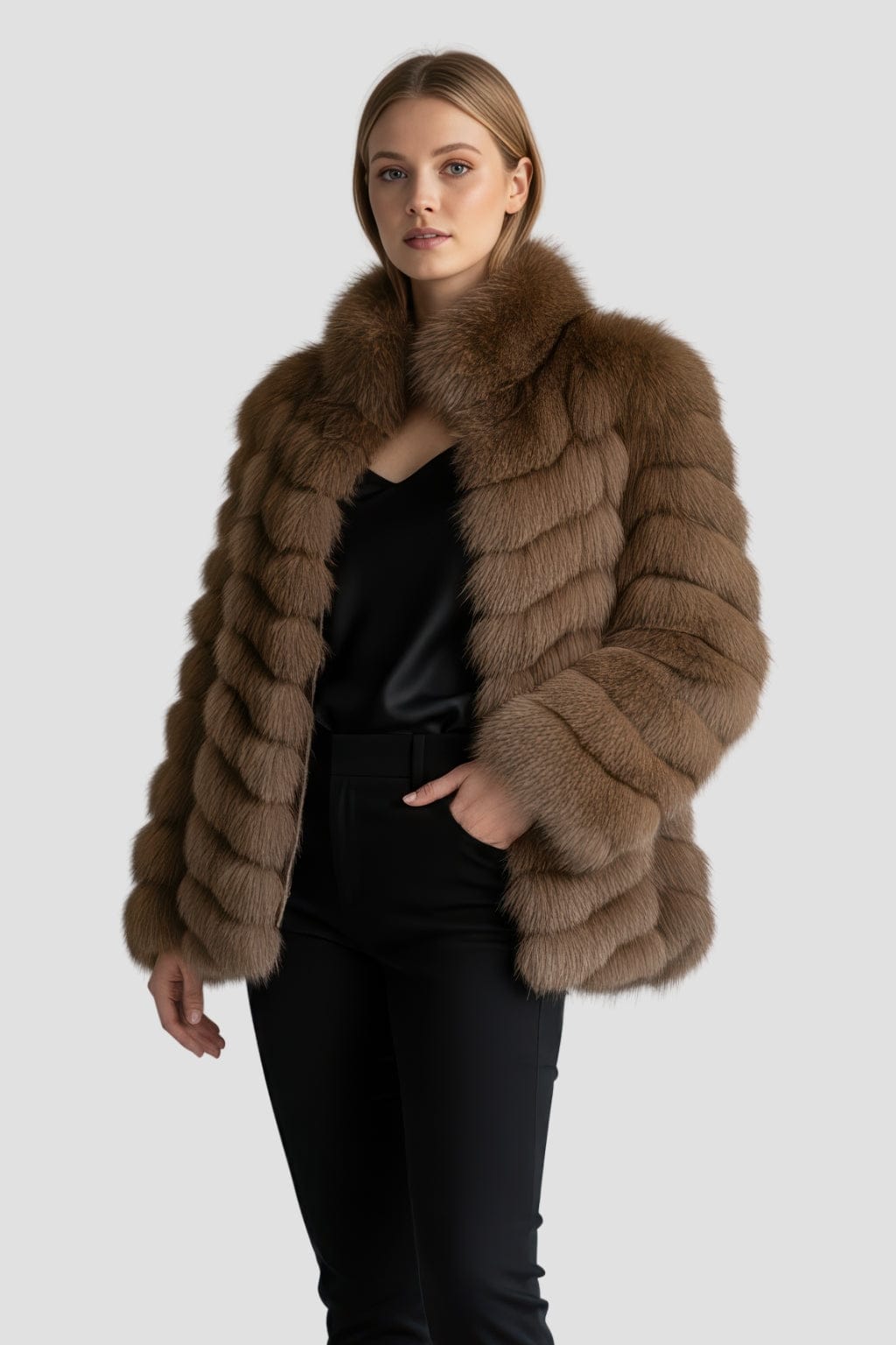 Manteau large en fourrure brun Héritage fourrure