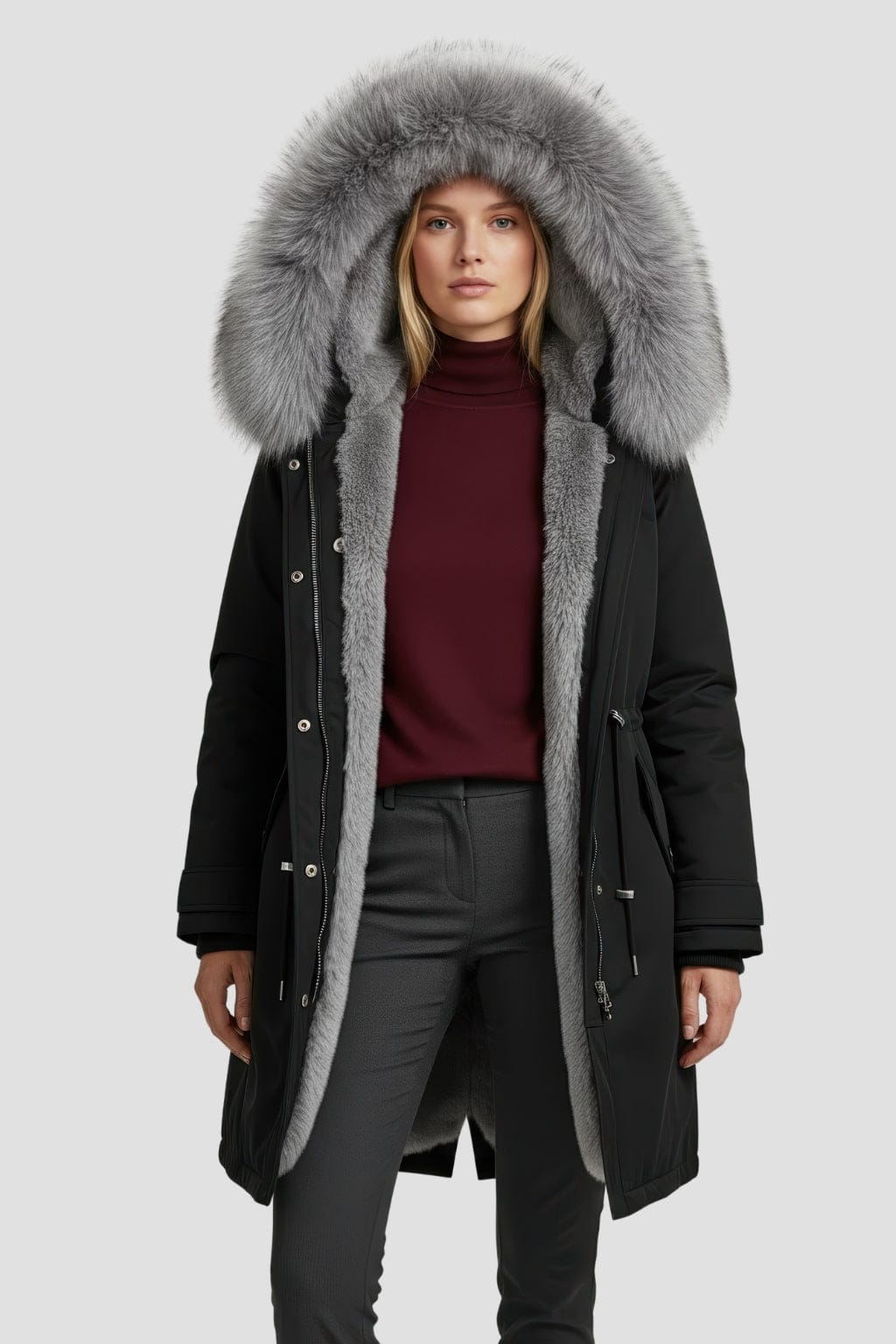 Parka à capuche en fourrure grise Héritage fourrure