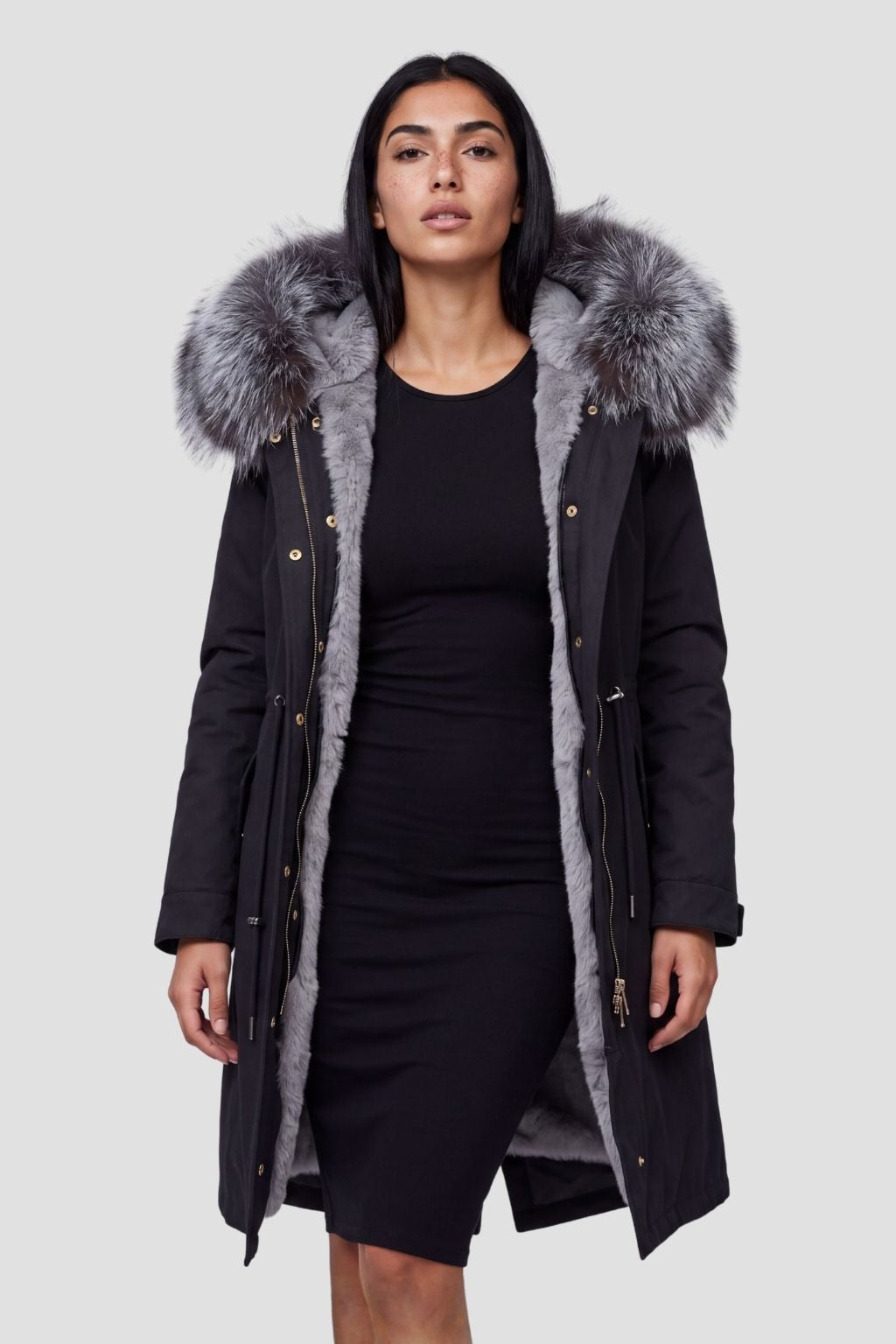 Parka à capuche en fourrure grise Héritage fourrure