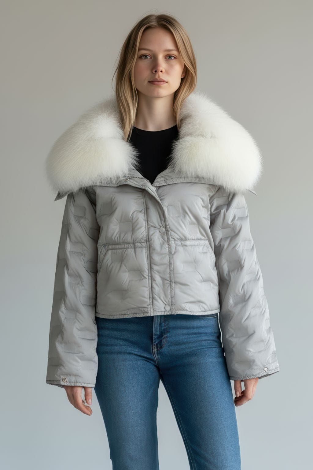 Parka courte en fourrure argenté Héritage fourrure