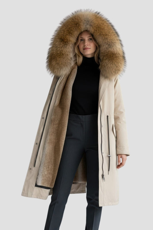 Parka fourrure femme beige Héritage fourrure