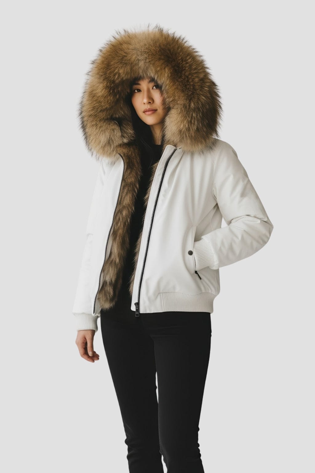 Parka fourrure femme courte blanche Héritage fourrure