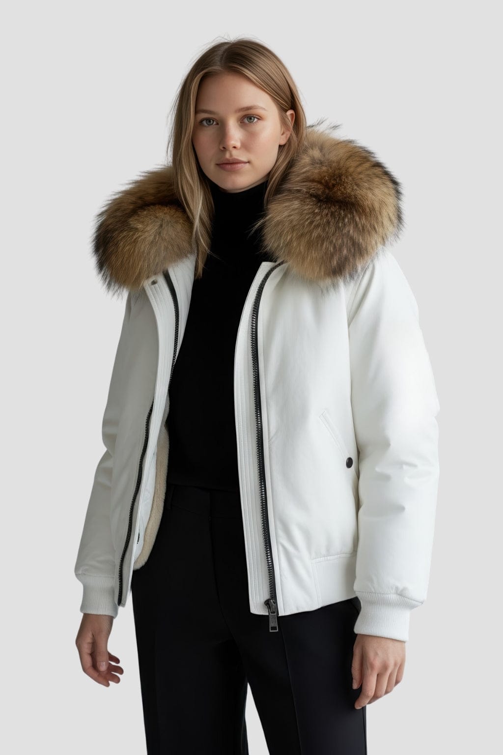 Parka fourrure femme courte blanche Héritage fourrure