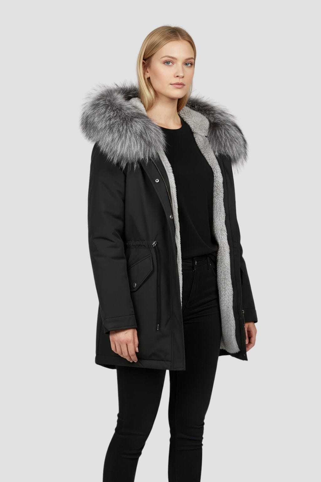 Parka fourrure femme courte noire Héritage fourrure