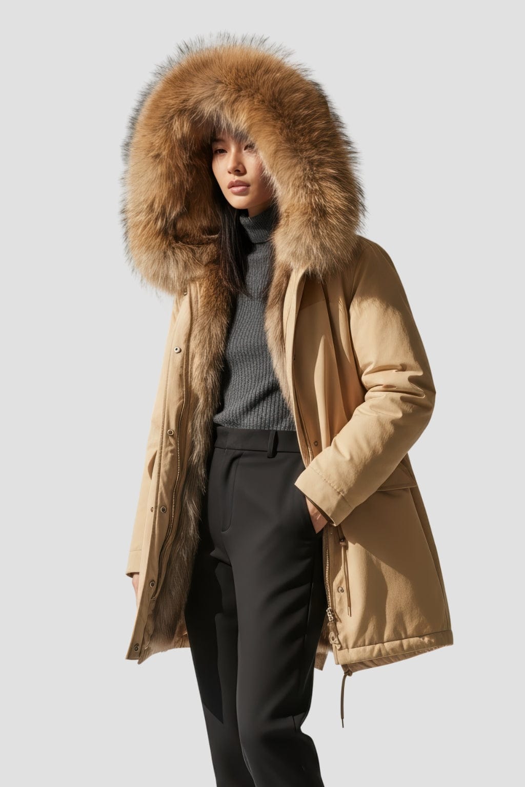 Parka fourrure femme taupe Héritage fourrure