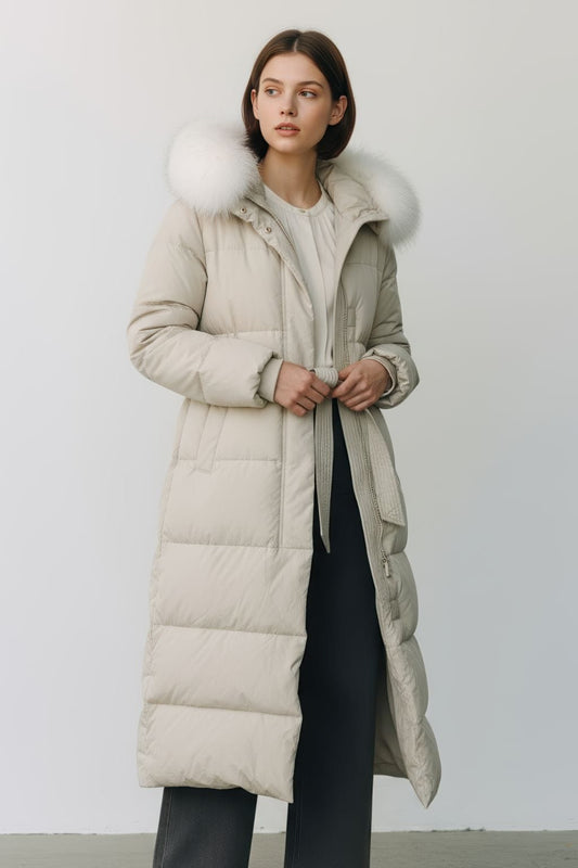 Parka longue en fourrure beige Héritage fourrure