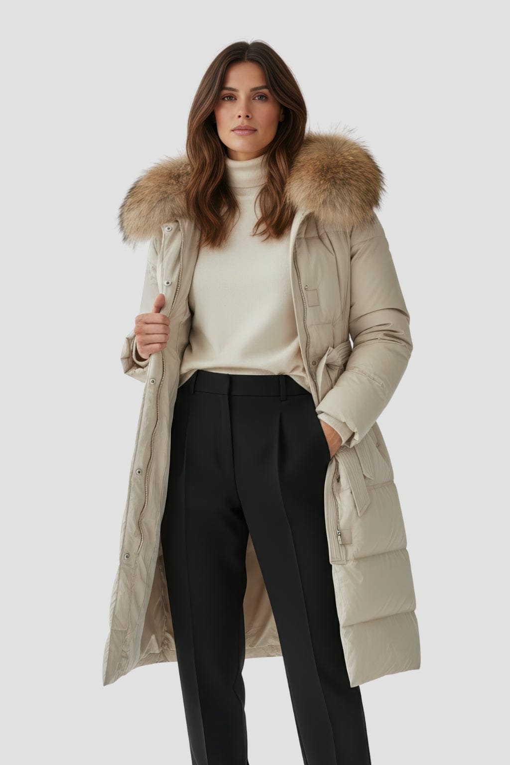 Parka longue en fourrure blanc Héritage fourrure