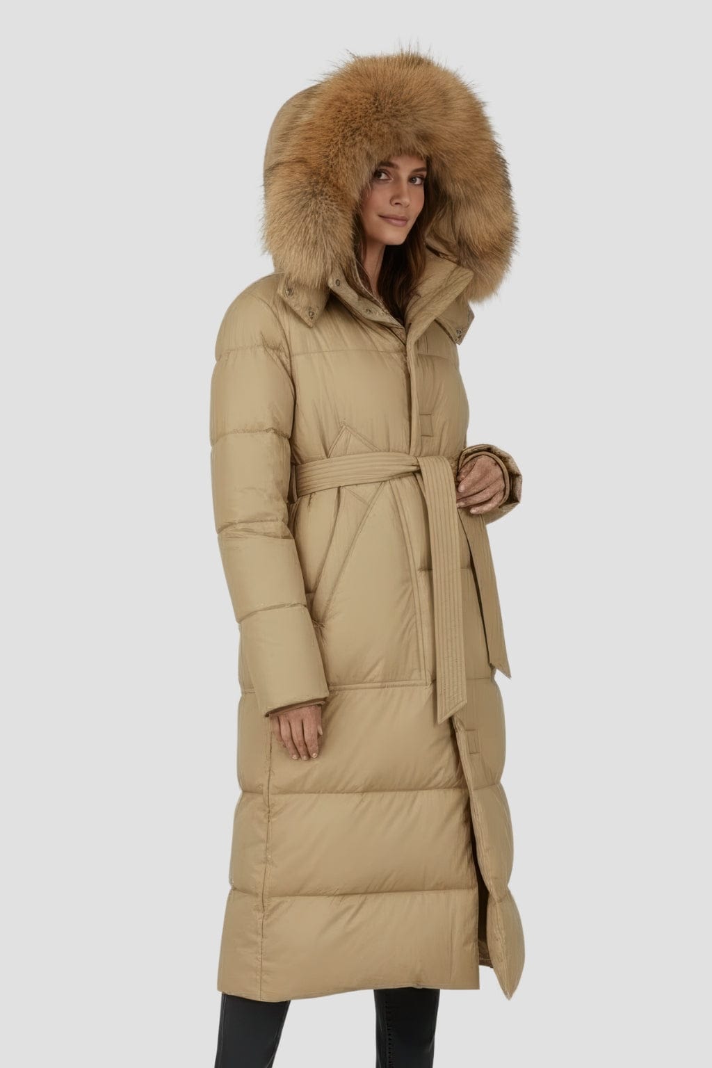 Parka longue en fourrure camel Héritage fourrure