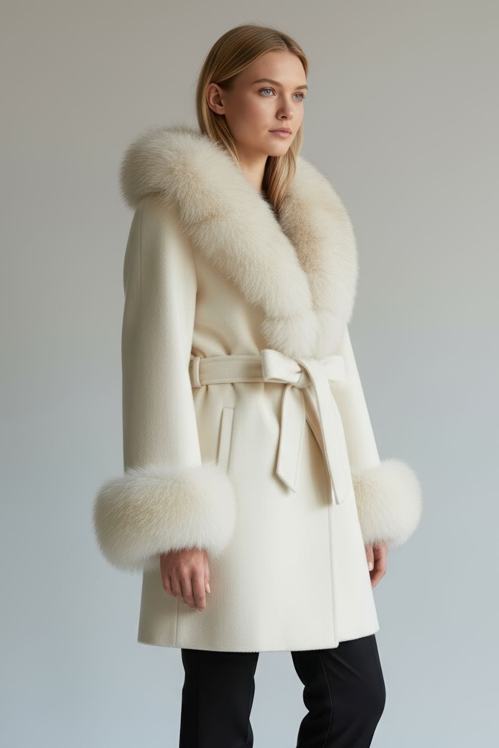 Veste à fourrure avec capuche beige Héritage fourrure