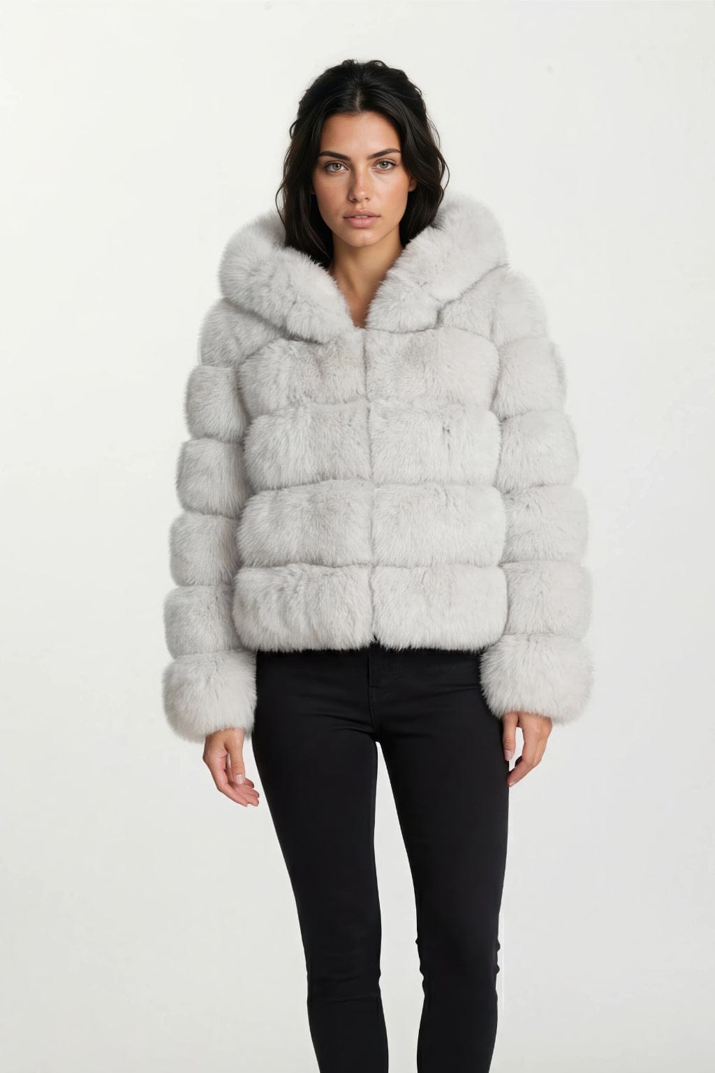 Veste à fourrure avec capuche blanche Héritage fourrure