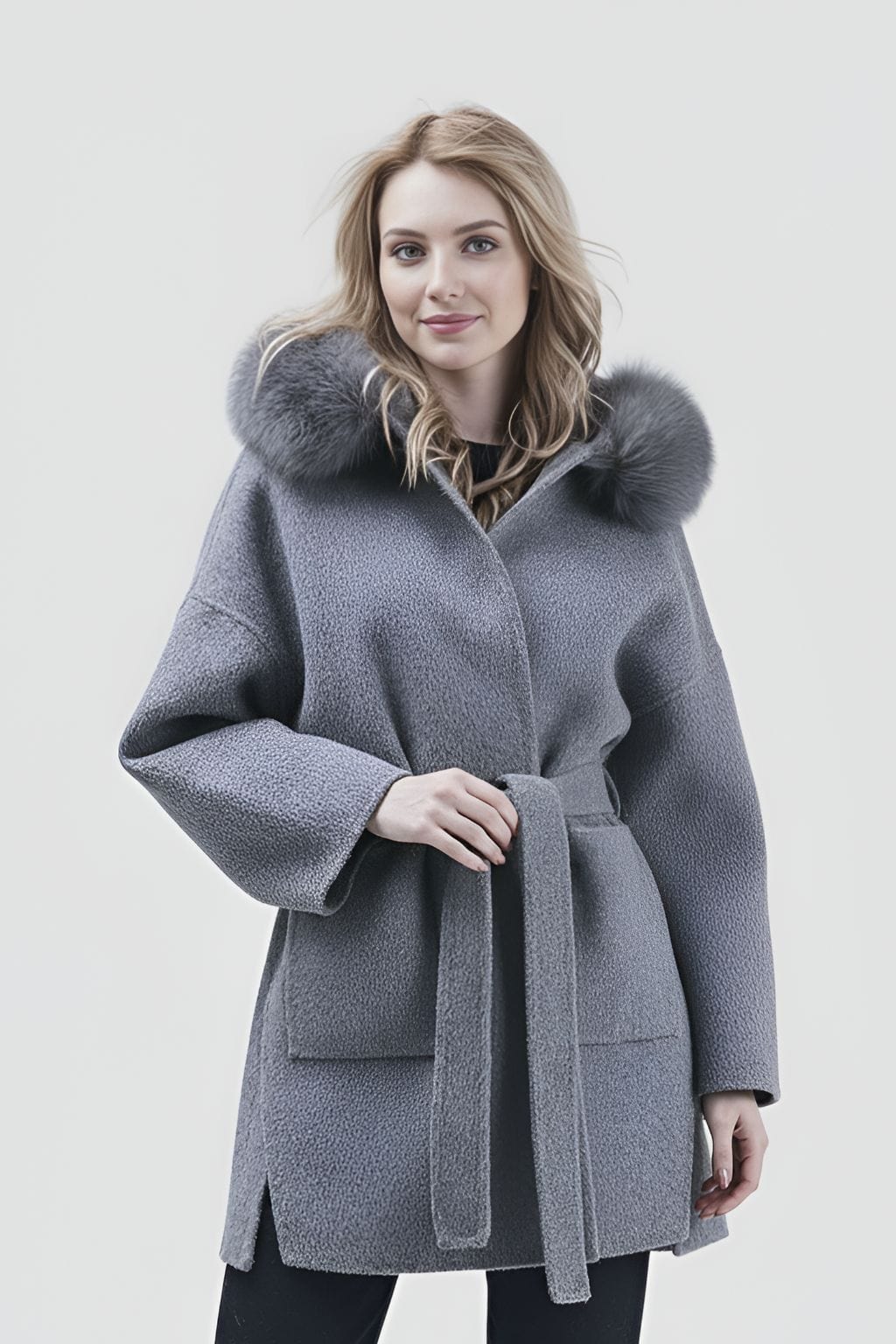 Veste à fourrure avec capuche grise Héritage fourrure