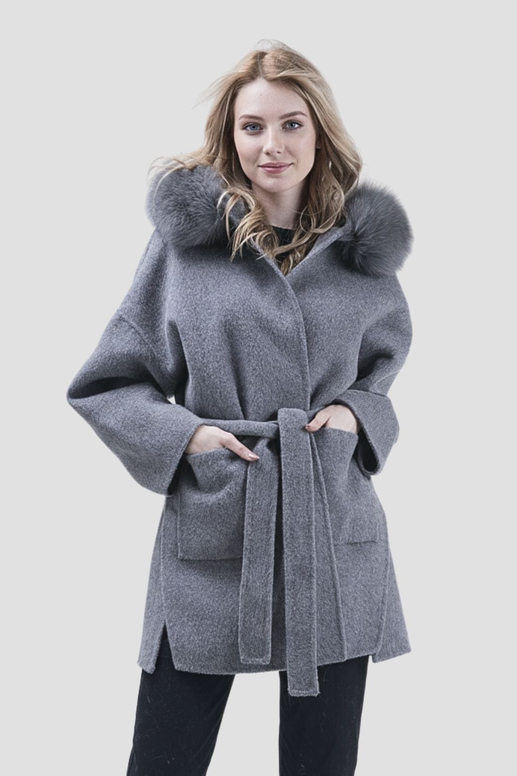 Veste à fourrure avec capuche grise Héritage fourrure