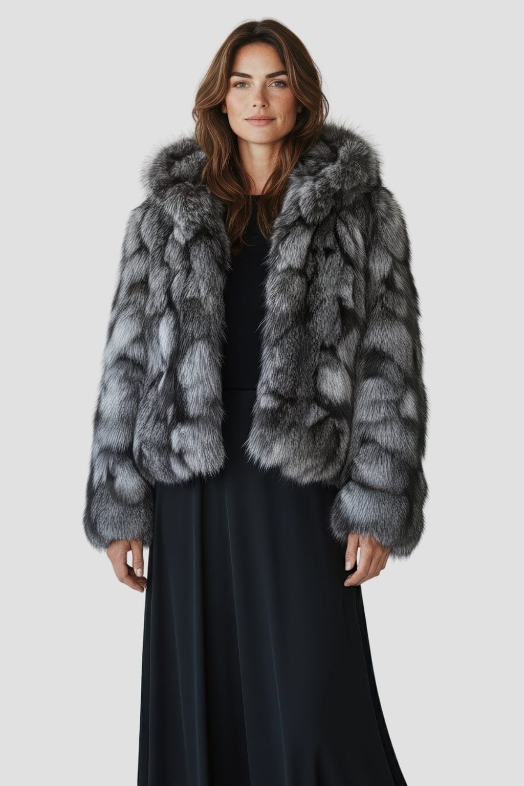 Veste à fourrure avec capuche grise Héritage fourrure