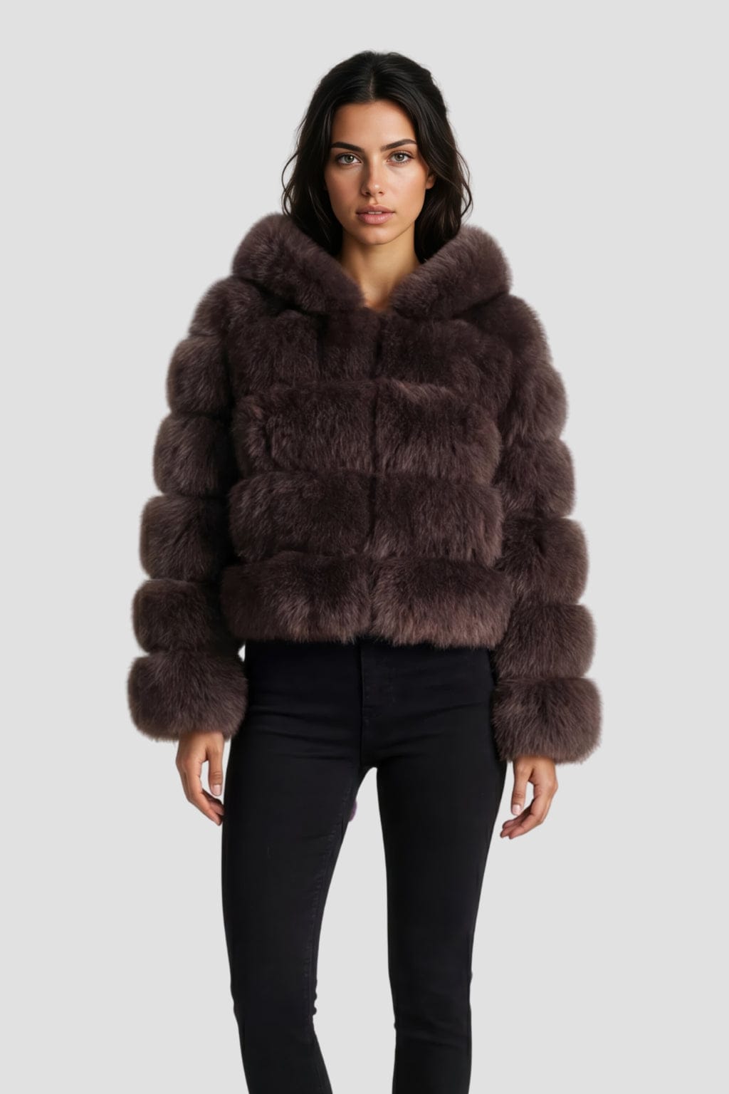 Veste à fourrure avec capuche marron Héritage fourrure