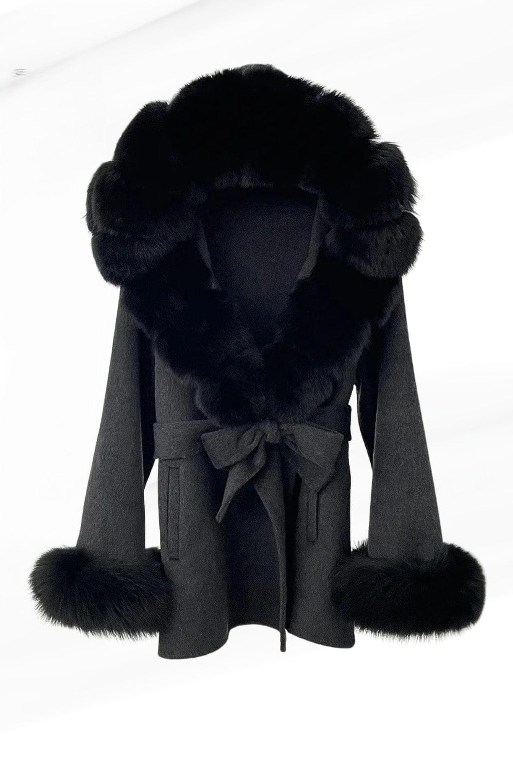 Veste à fourrure avec capuche noire Héritage fourrure