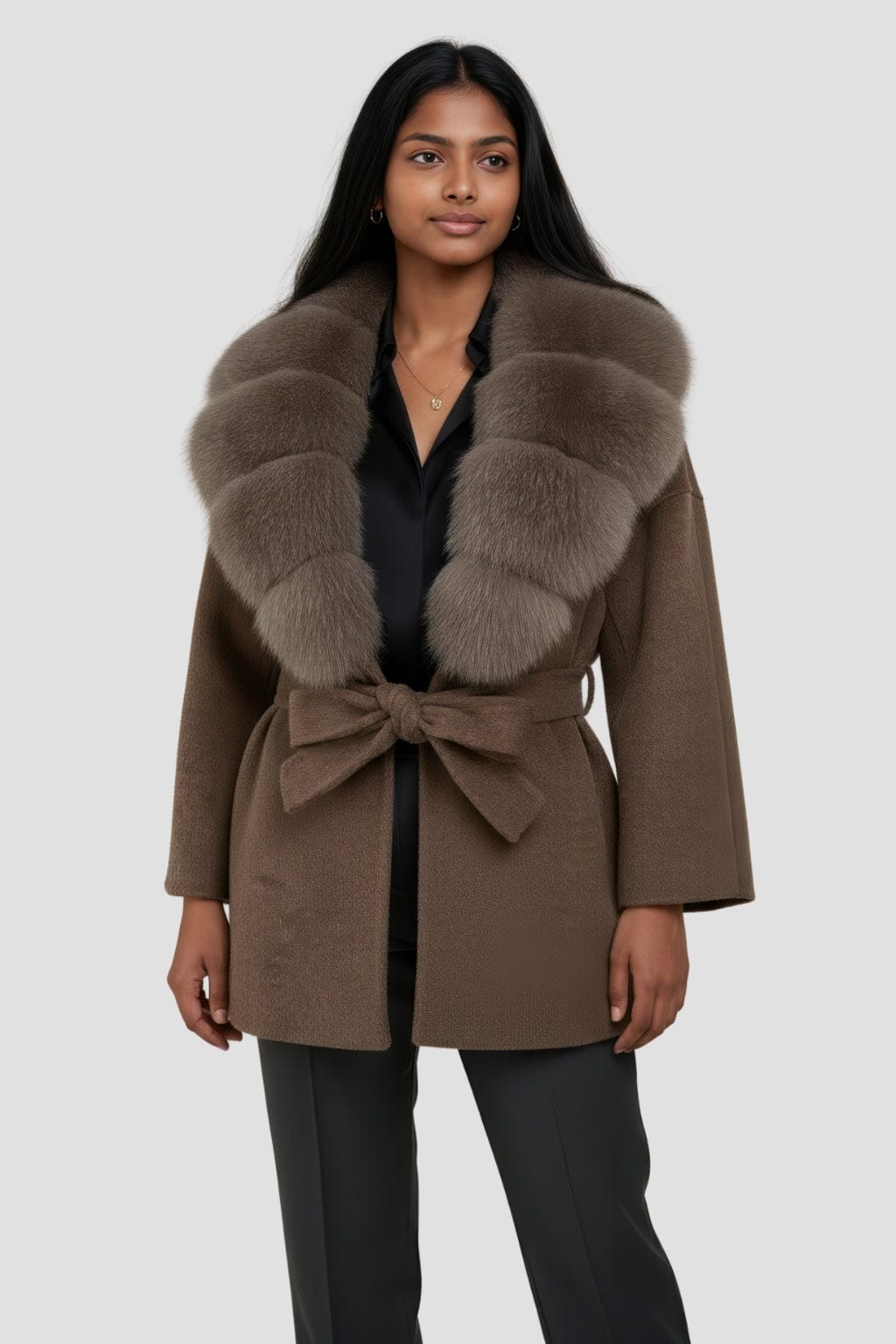 Veste cachemire fourrure femme brun Héritage fourrure