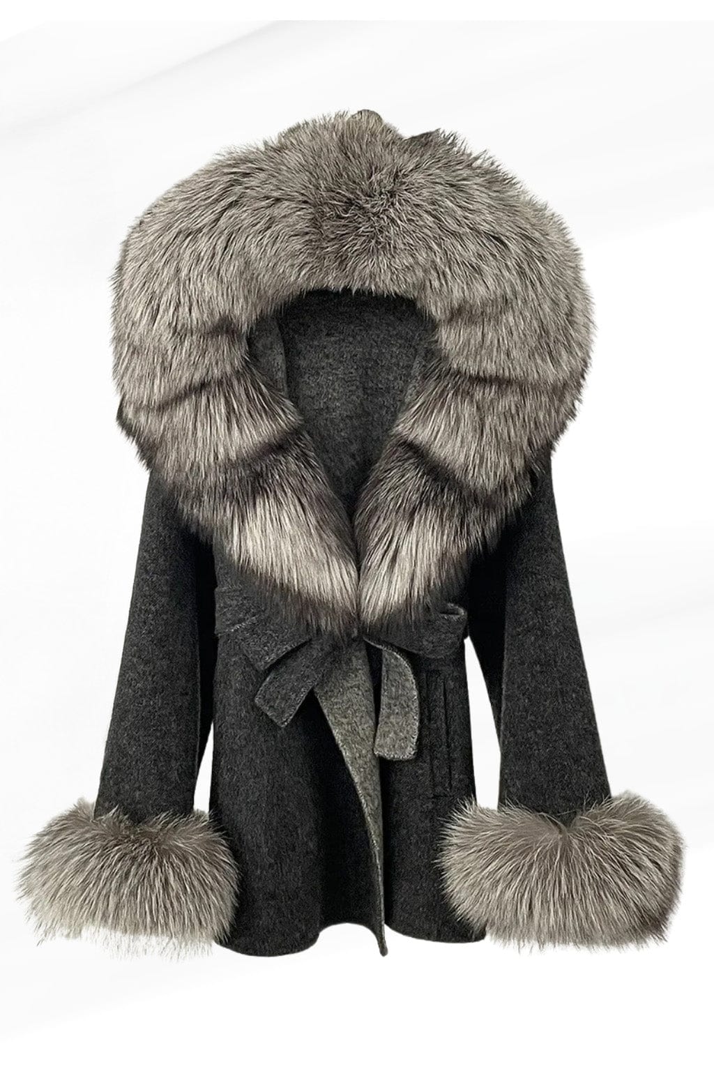 Veste cachemire fourrure femme grise Héritage fourrure