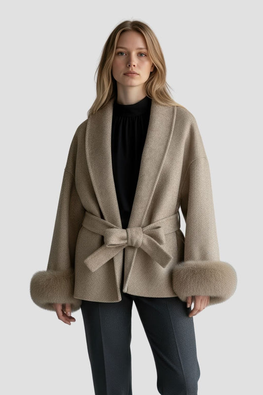 Veste cachemire fourrure femme marron Héritage fourrure