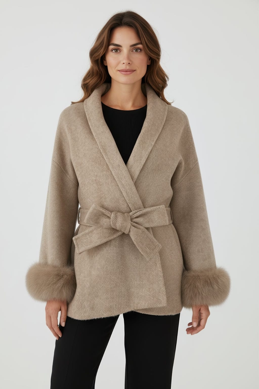 Veste cachemire fourrure femme marron Héritage fourrure