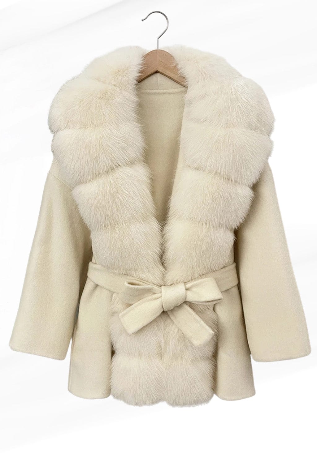 Veste col en fourrure beige Héritage fourrure