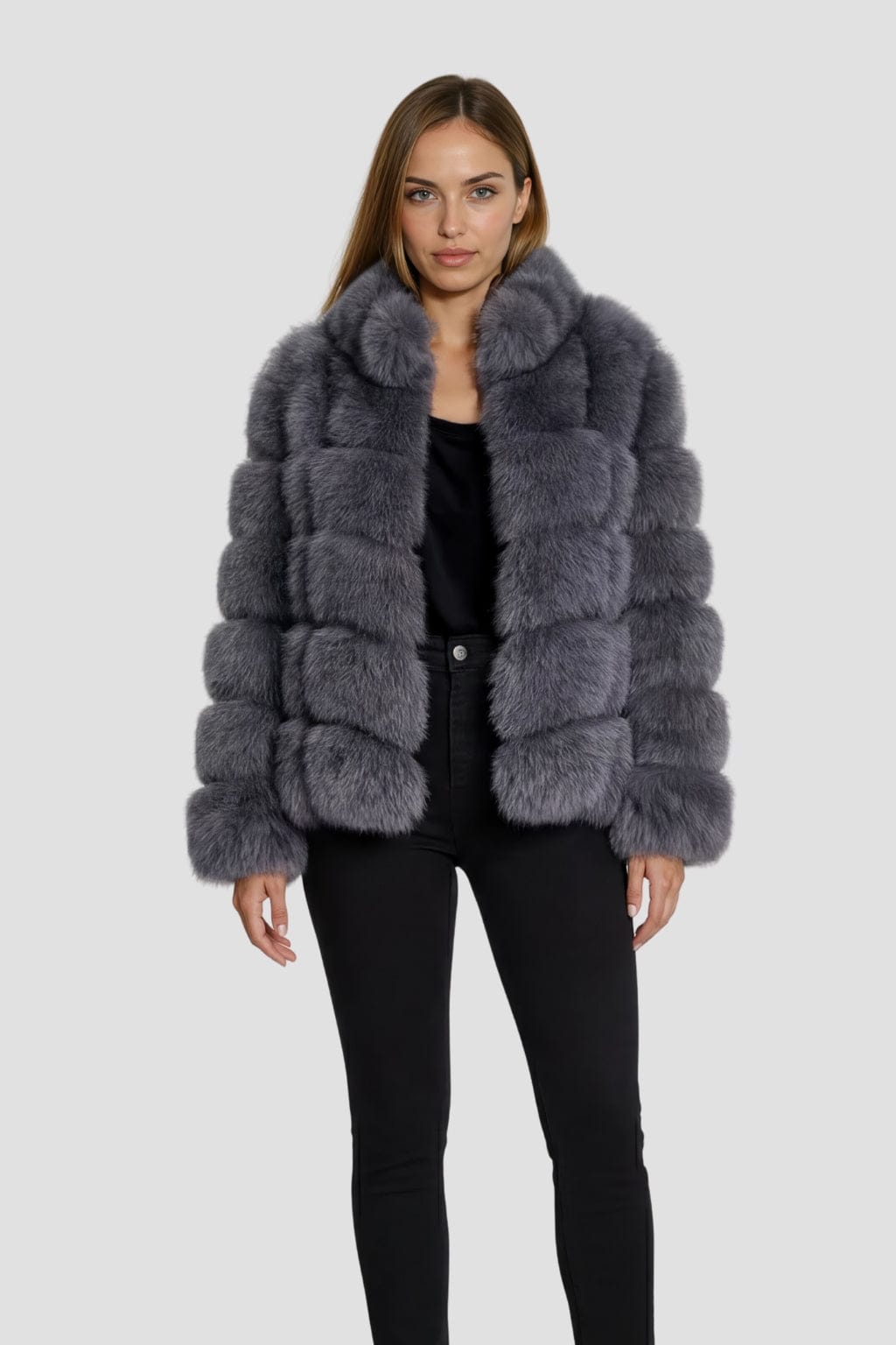 Veste col en fourrure gris Héritage fourrure