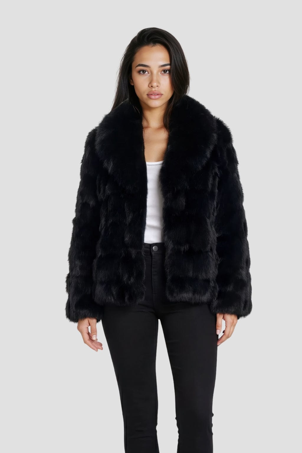 Veste col en fourrure noire Héritage fourrure
