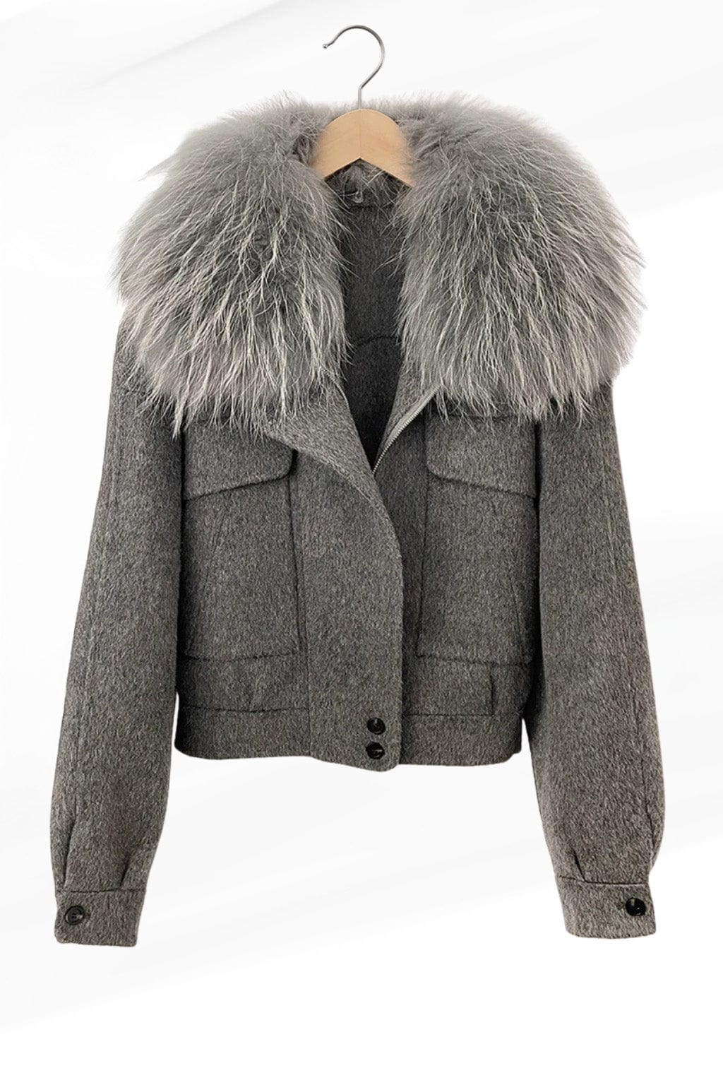 Veste courte en fourrure grise Héritage fourrure