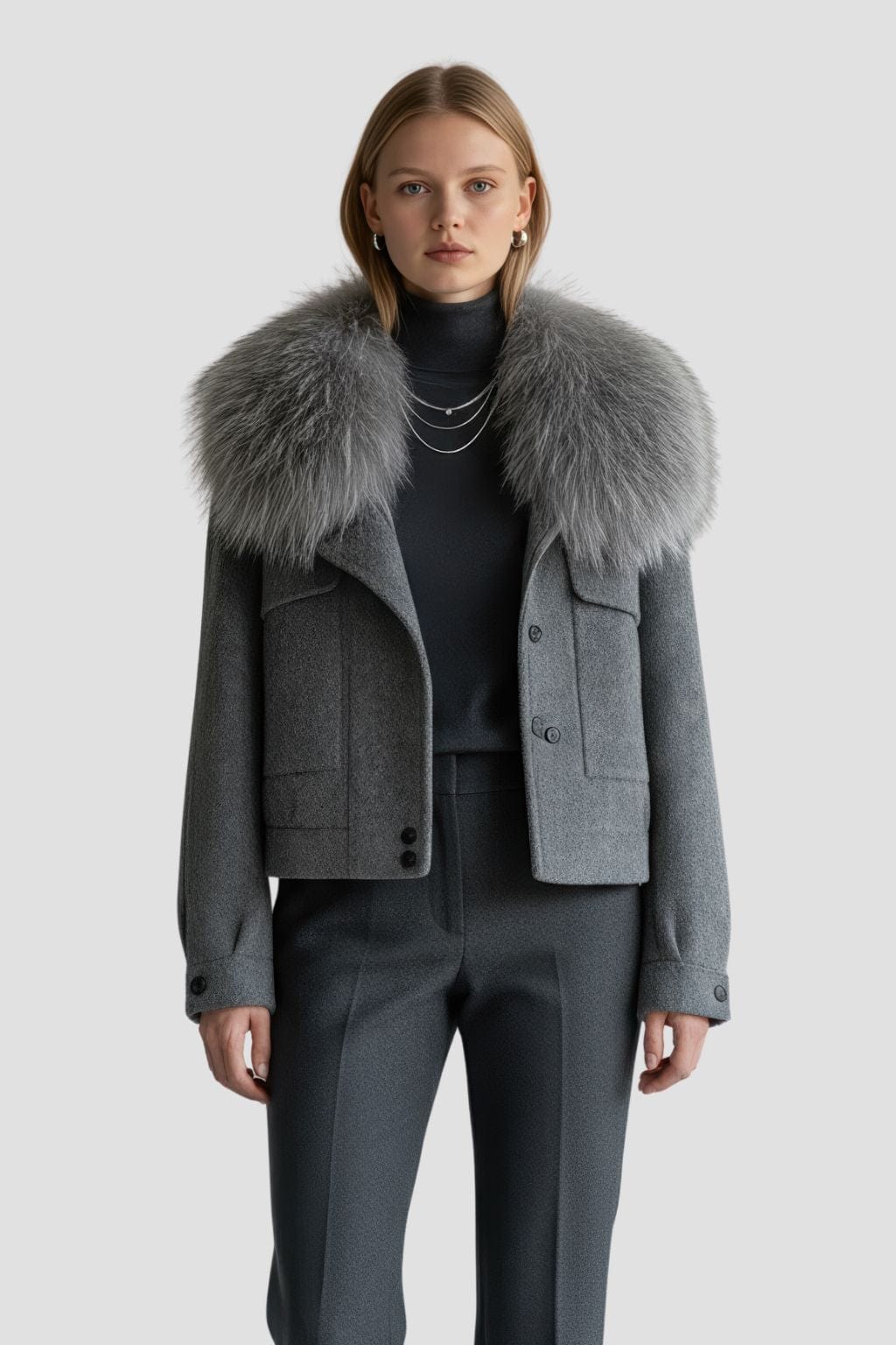Veste courte en fourrure grise Héritage fourrure