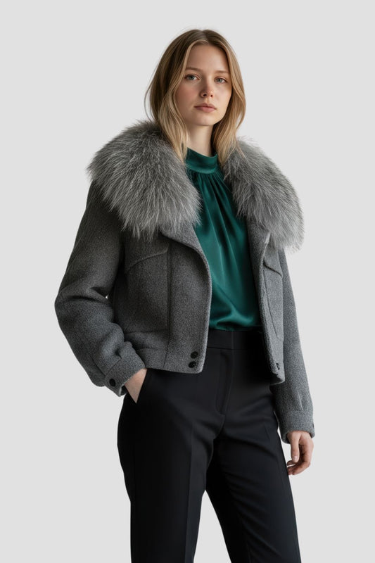 Veste courte en fourrure grise Héritage fourrure