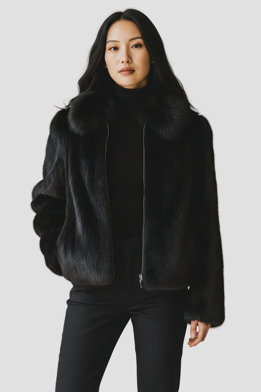 Veste courte en fourrure noire Héritage fourrure