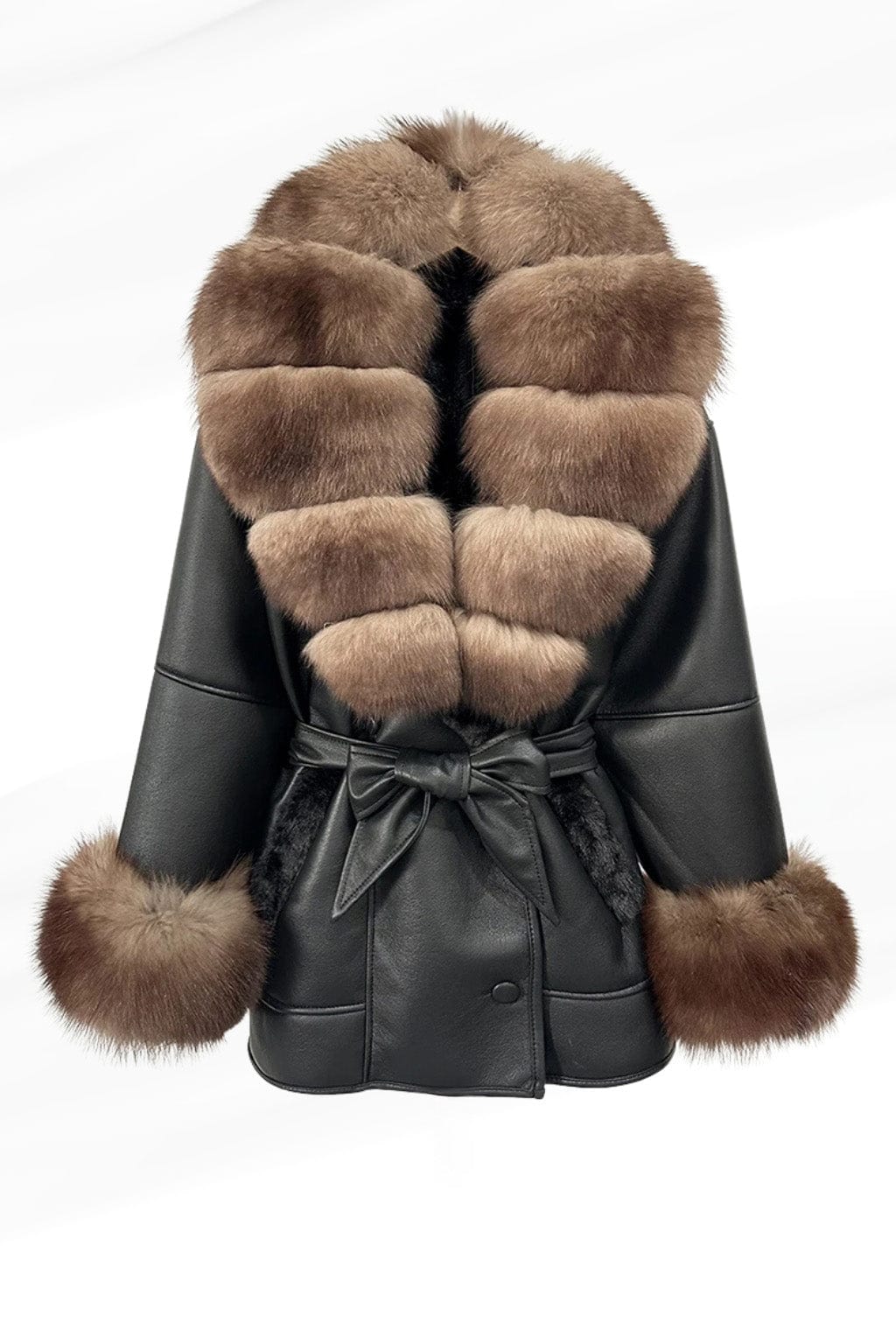 Veste en cuir à fourrure marron Héritage fourrure