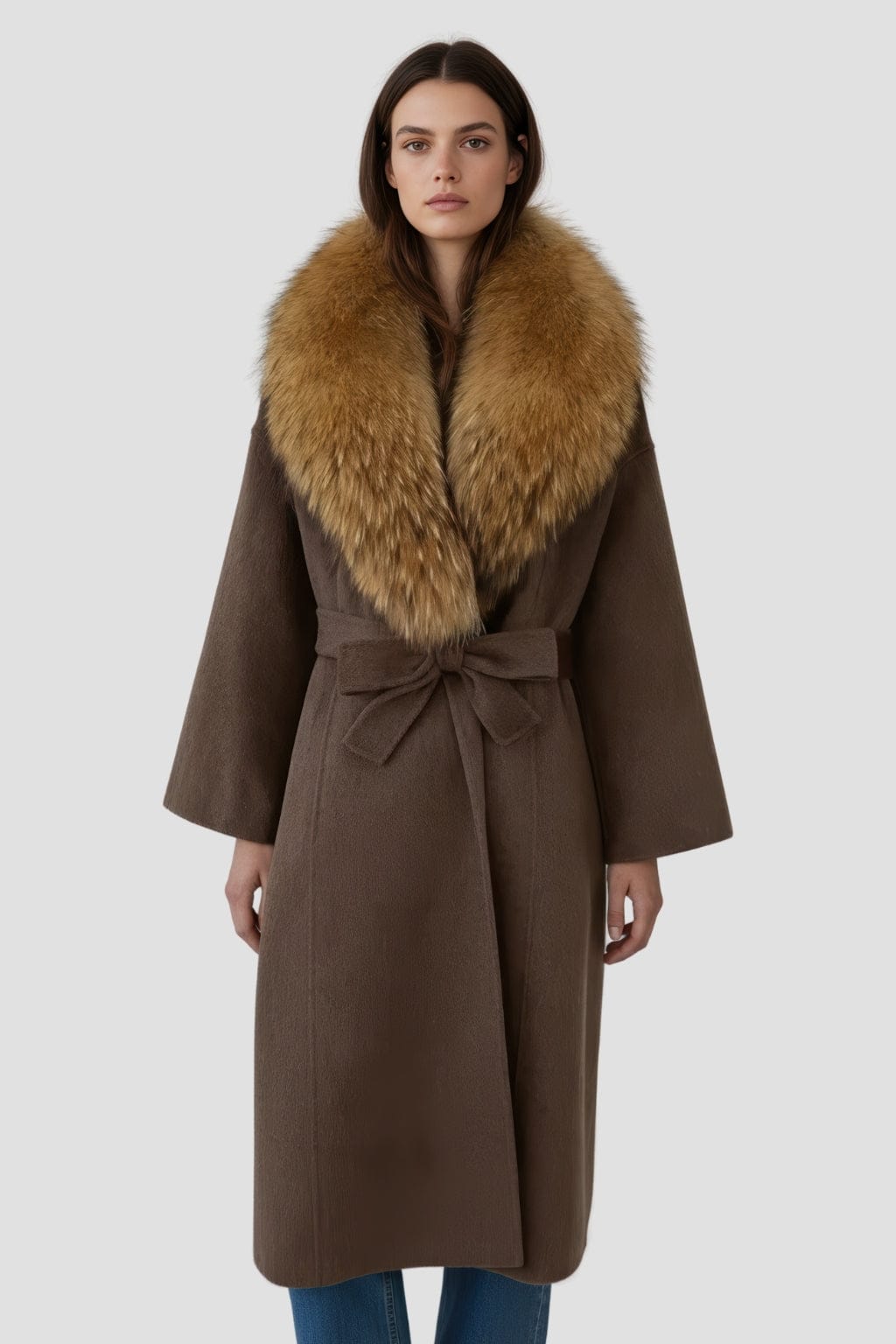 Veste en fourrure mi longue brune Héritage fourrure