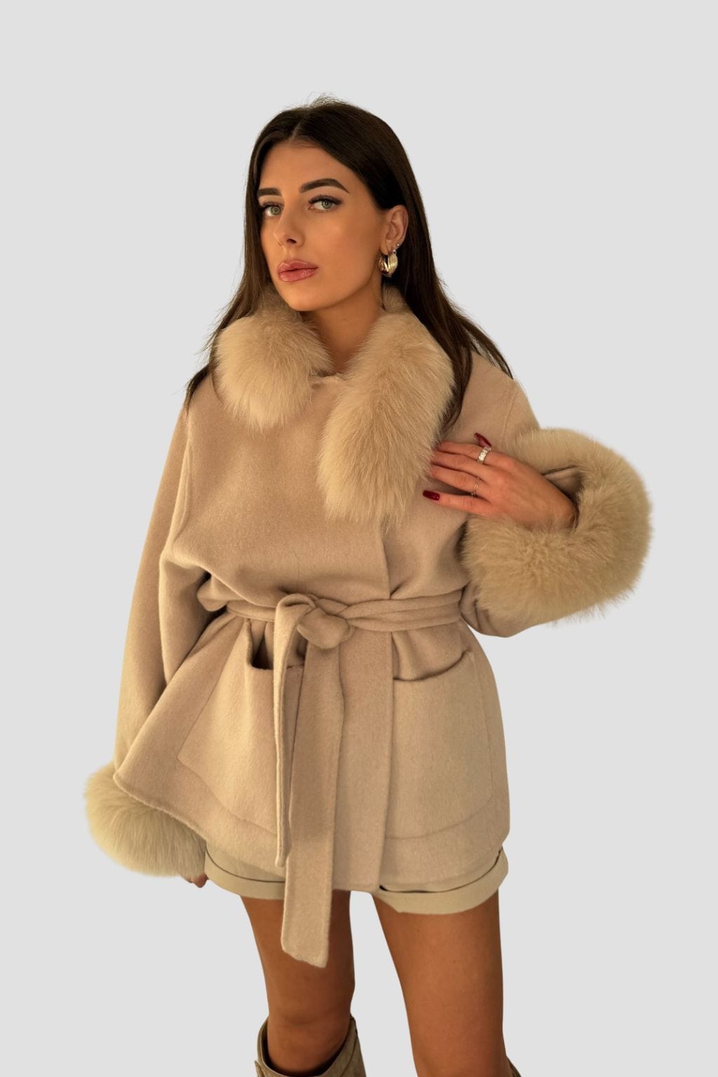 Veste fourrure femme beige Héritage fourrure