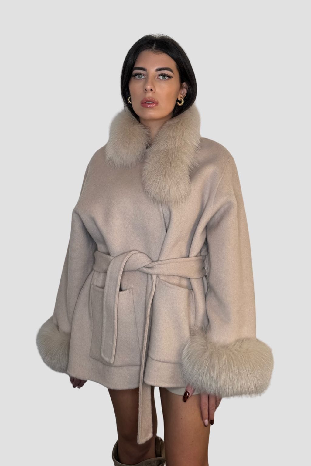 Veste fourrure femme beige Héritage fourrure