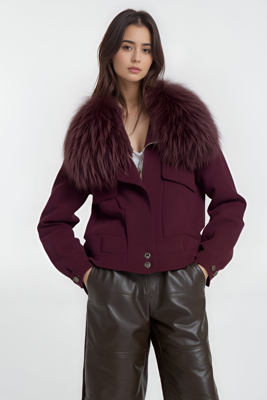 Veste fourrure femme bordeaux Héritage fourrure