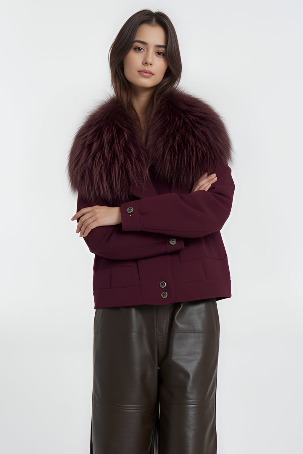 Veste fourrure femme bordeaux Héritage fourrure